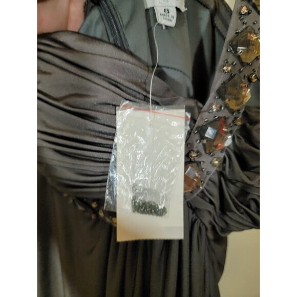 NWT Cache Ombre One Shoulder Beaded Detail Cocktail Party Dress Gray Size 8 - Picture 6 of 10